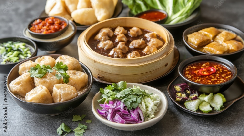 Cozy Asian Breakfast Platter in Bright Light Setting Cozy Asian Breakfast Platter in Bright Light Setting