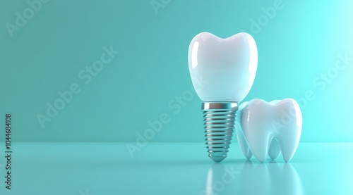 Dental Implant Concept on Teal Background 