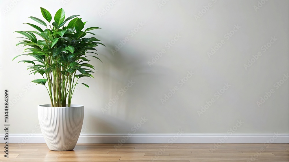Tall houseplant with glossy green leaves in white pot Tall houseplant with glossy green leaves in white pot