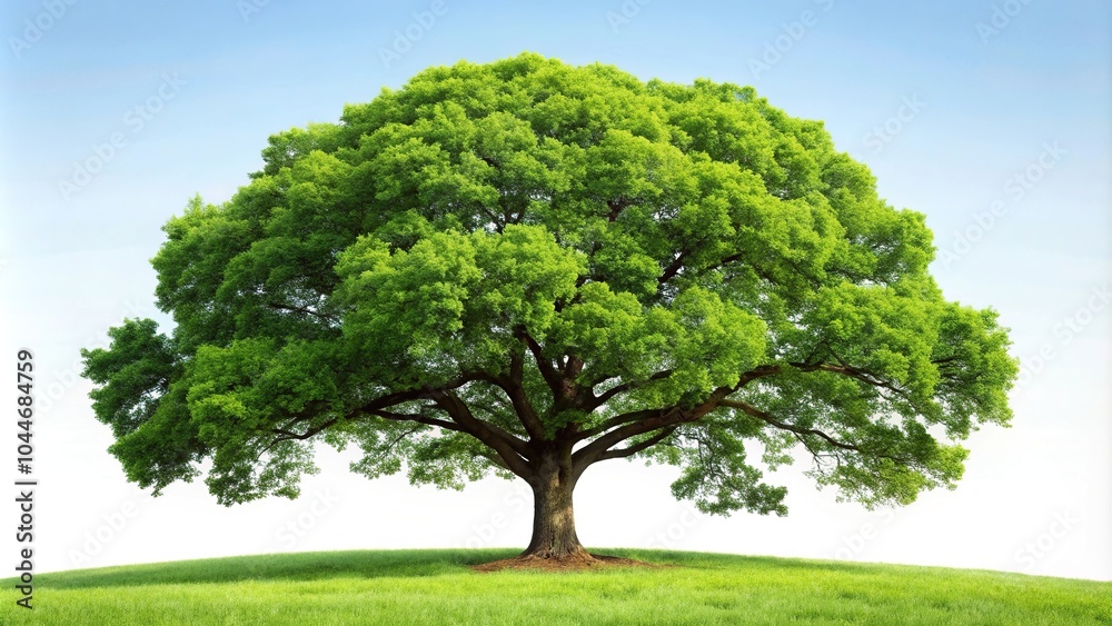 Tall oak tree with green leaves