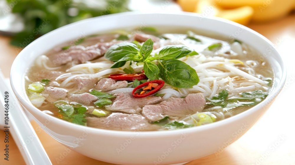 Cozy Bowl of Pho with Fresh Ingredients and Natural Light Cozy Bowl of Pho with Fresh Ingredients and Natural Light