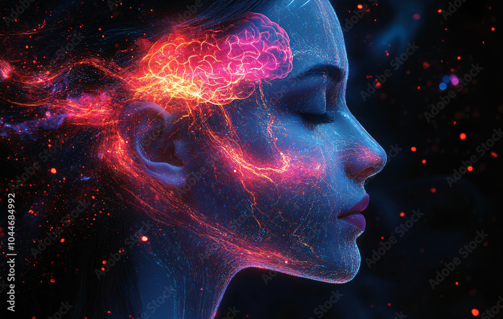A close-up of a futuristic human head with glowing neural networks and vibrant energy, perfect for technology concepts, mental health campaigns, or creative projects. A close-up of a futuristic human head with glowing neural networks and vibrant energy, perfect for technology concepts, mental health campaigns, or creative projects.