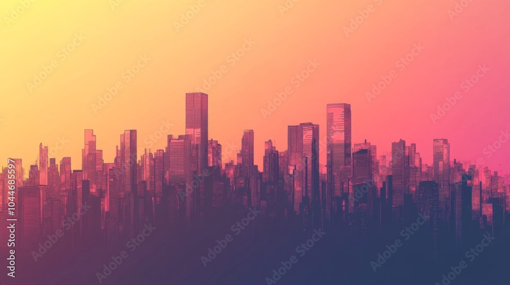 Fototapeta premium Colorful City Skyline with Gradient Lighting Effects