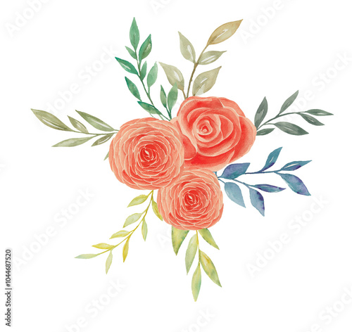 Watercolor Bouquet of Flowers Botanical 