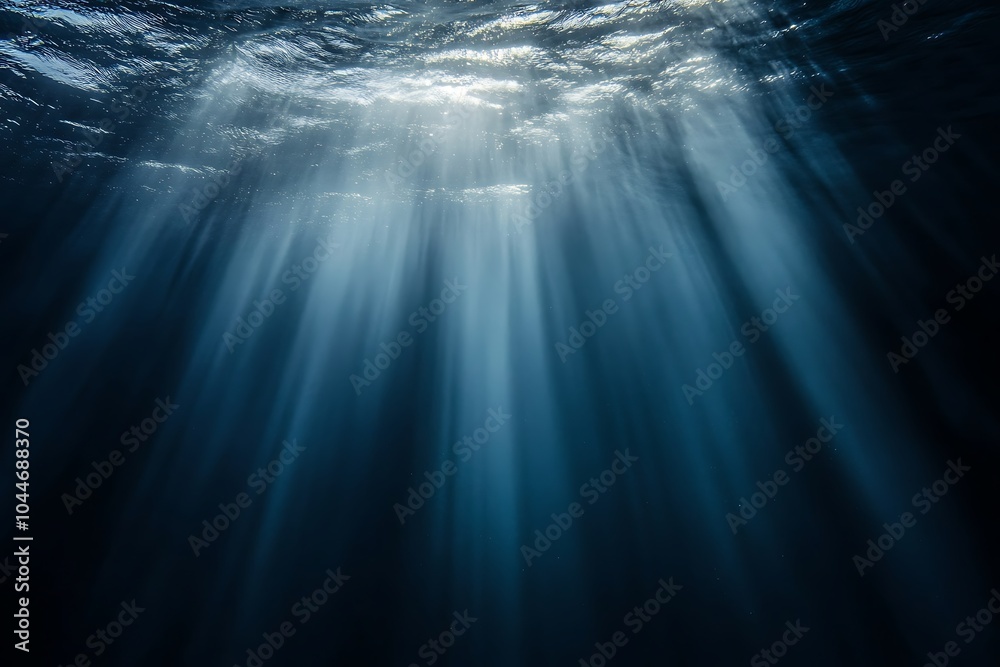 Obraz premium Sunbeams pierce through the ocean surface, creating a dramatic underwater scene.