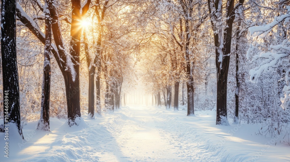 Serene Winter Scene with Soft Sunlight and Snow Serene Winter Scene with Soft Sunlight and Snow