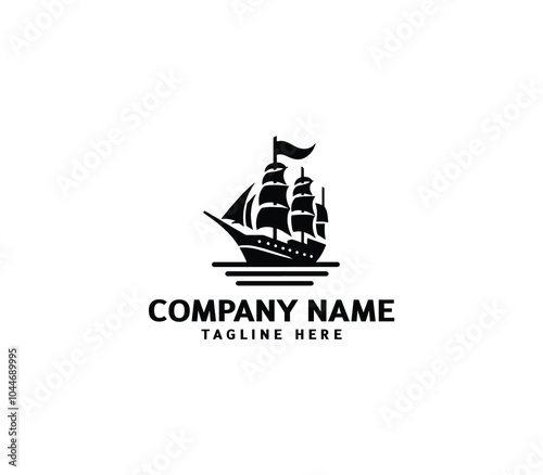 Vector ship logo design. Ship with waves element logo. Cruise ship logo. Modern ship logo with waves