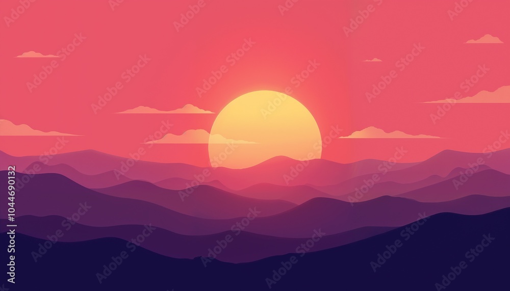 Minimalist Mountain Sunset with Gradient Purple Hills and Orange Sky Minimalist Mountain Sunset with Gradient Purple Hills and Orange Sky