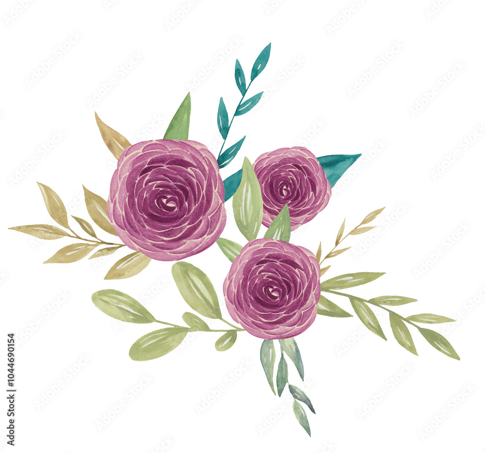 Bouquet of Flowers Botanical Watercolor Bouquet of Flowers Botanical Watercolor