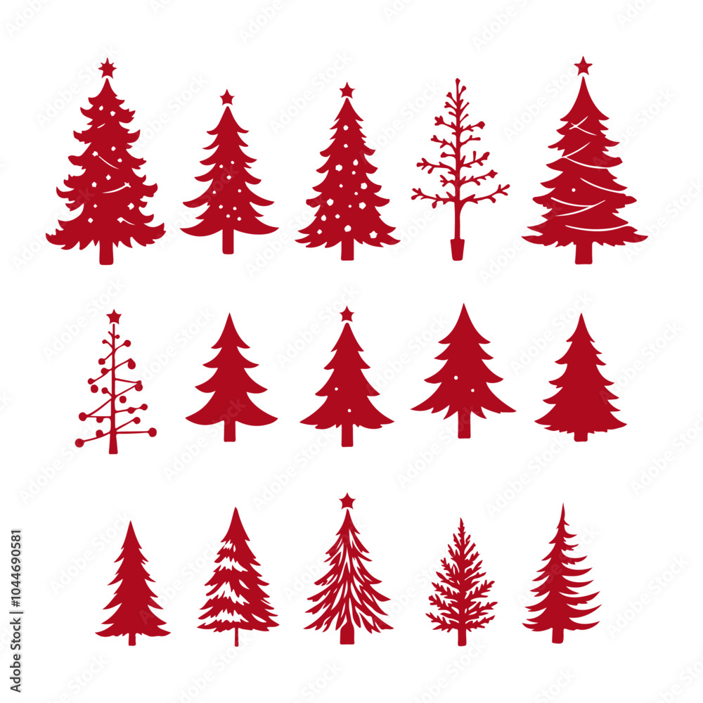 Obraz premium Red Christmas Tree Icons.