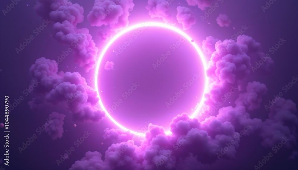 Obraz premium Mystical Neon Circle with Ethereal Purple Clouds
