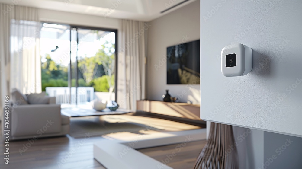 Fototapeta premium Modern Home Security Camera on White Wall