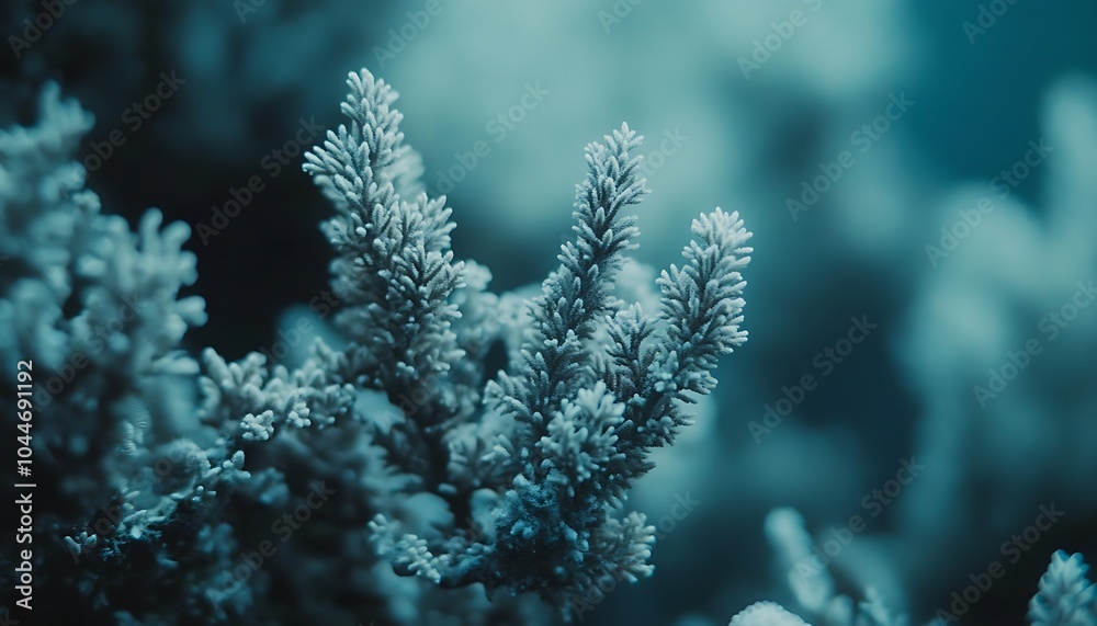 Close-up of frosty evergreen branches against a blurred background. Close-up of frosty evergreen branches against a blurred background.