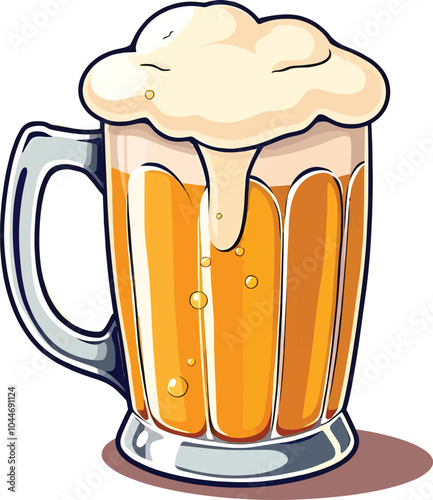 A Full Beer Mug With Frothy Head And Visible Carbonation Of Bubble Flat Illustration