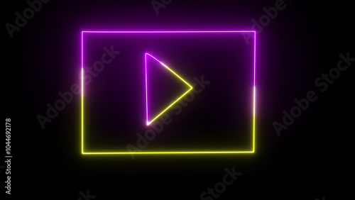 Video, audio neon play button icon