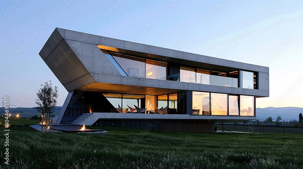 Modern Concrete House with Unique Design and Large Windows Modern Concrete House with Unique Design and Large Windows