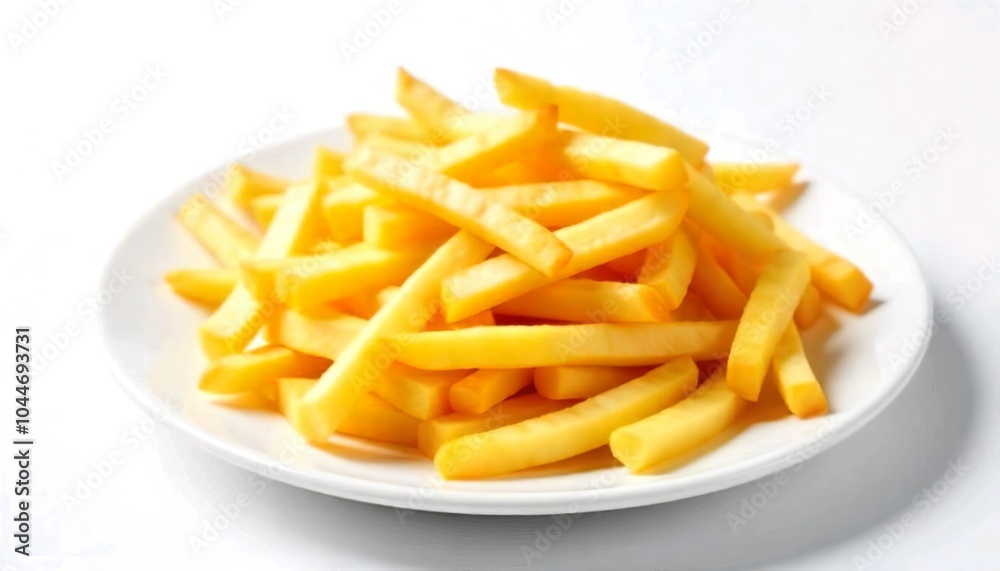 Crispy french fries on a white plate, white background Crispy french fries on a white plate, white background