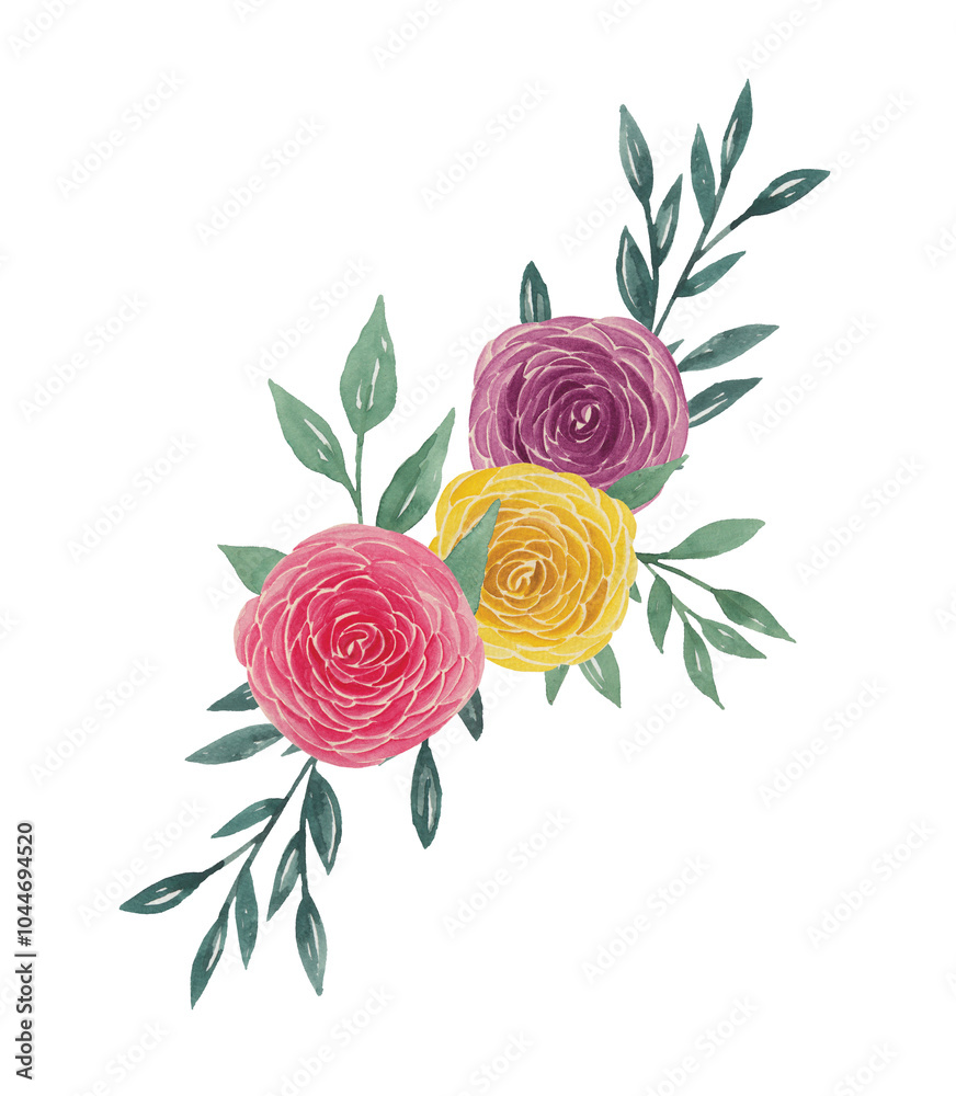 Watercolor Bouquet of Flowers Botanical Watercolor Bouquet of Flowers Botanical
