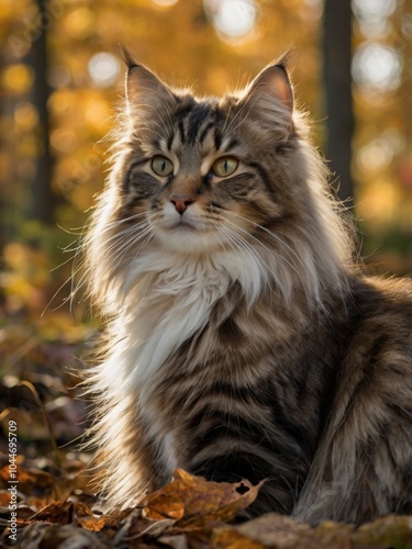 a cat in a deciduous fall forest
