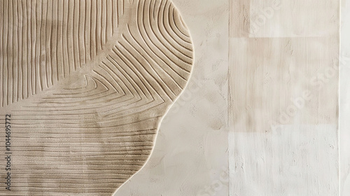 Beige wall with a pattern of lines and curves, white and brown colors, beige tone, minimalist abstract background