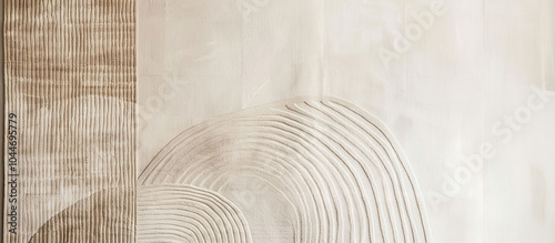 Beige wall with a pattern of lines and curves, white and brown colors, beige tone, minimalist abstract background