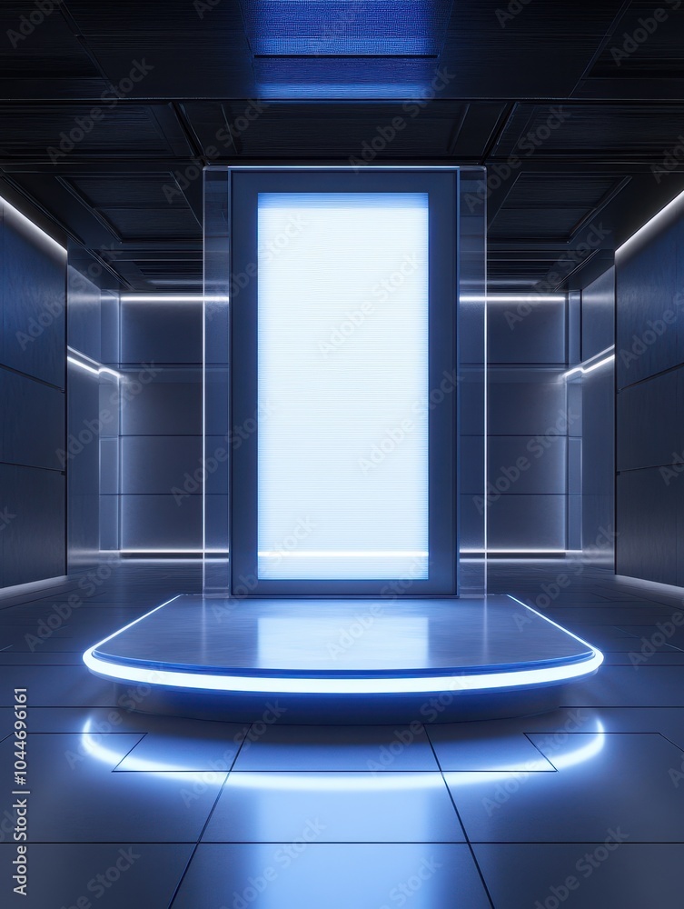 Sleek modern podium platform in a high-tech environment, perfect for presentations and events. Sleek modern podium platform in a high-tech environment, perfect for presentations and events.