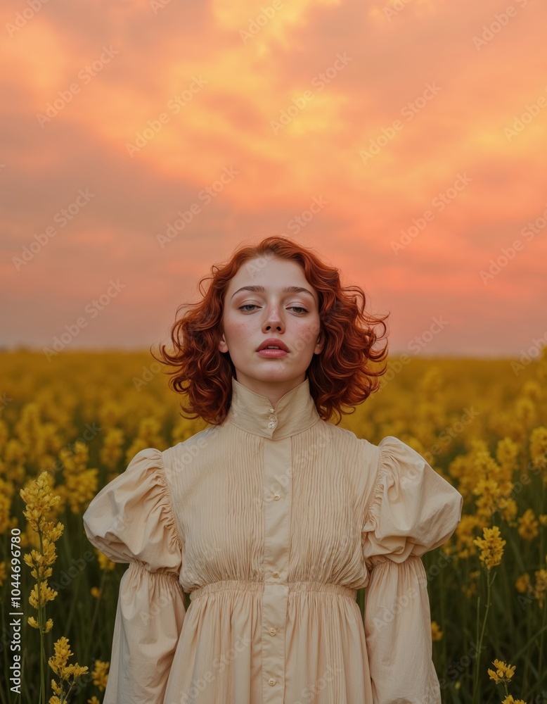 Obraz premium A woman posing in a sea of flowers