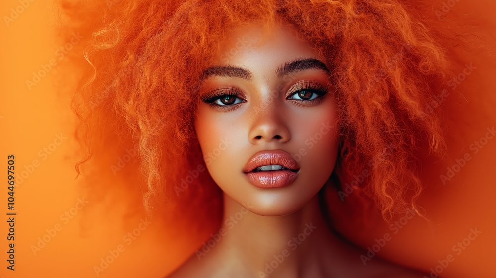 A photo of an attractive African American woman with huge, voluminous peach colored hair A photo of an attractive African American woman with huge, voluminous peach colored hair