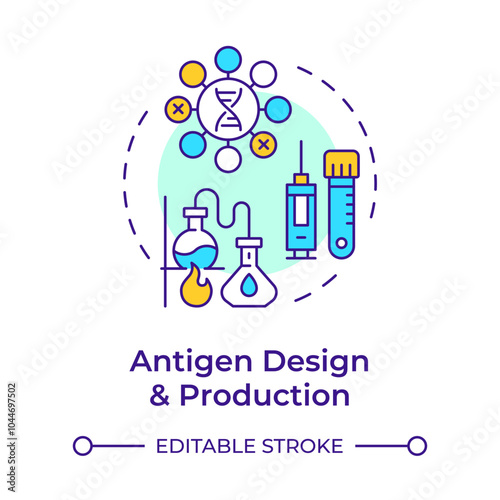 Antigen design and production multi color concept icon. Antibody discovery stage. Biotechnology. Round shape line illustration. Abstract idea. Graphic design. Easy to use in article
