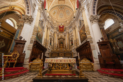 MODICA, ITALY, JUNE 23, 2023 - Altar of the cathedral of San Peter Apostle in Modica, province of Ragusa, Sicily, Italy