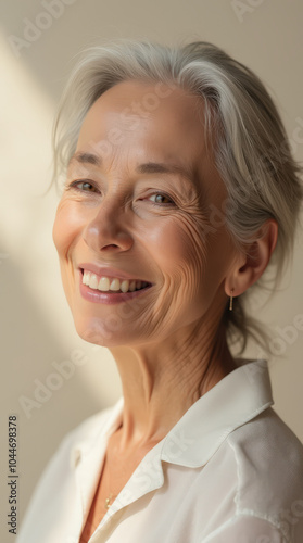 Natural Beauty Portrait of Mature and Middle-Aged Woman in Elegant Studio Lighting for Skincare and Anti-Aging Product Advertisements