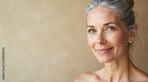 Natural Beauty Portrait of Mature and Middle-Aged Woman in Elegant Studio Lighting for Skincare and Anti-Aging Product Advertisements