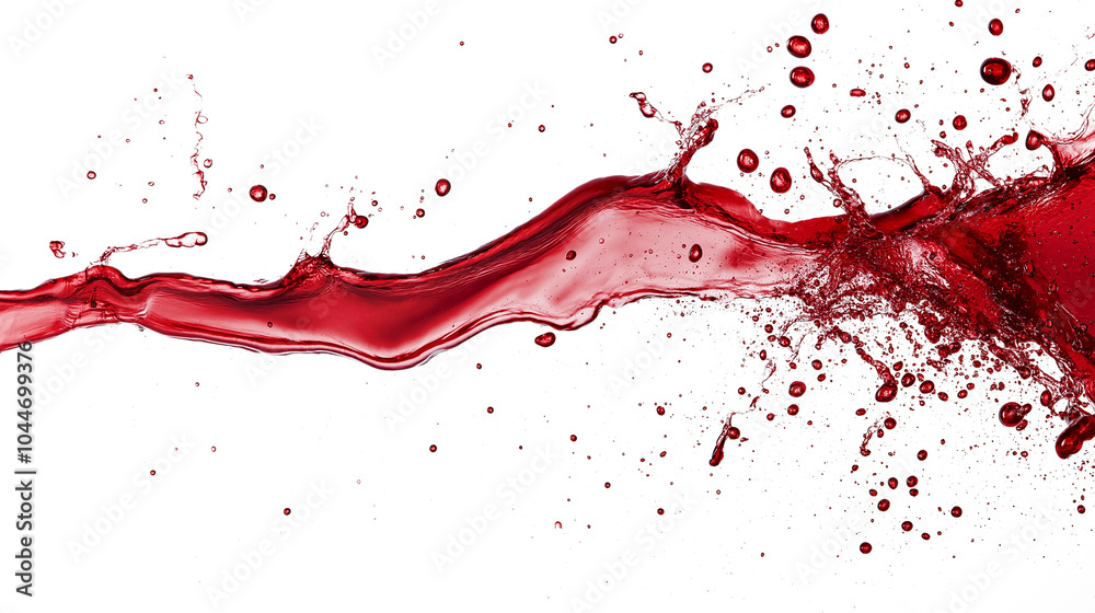 Red wine splash with drops isolated on a white background