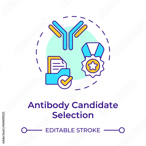 Antibody candidate selection multi color concept icon. Antibody discovery stage. Evaluation and choosing. Round shape line illustration. Abstract idea. Graphic design. Easy to use in article