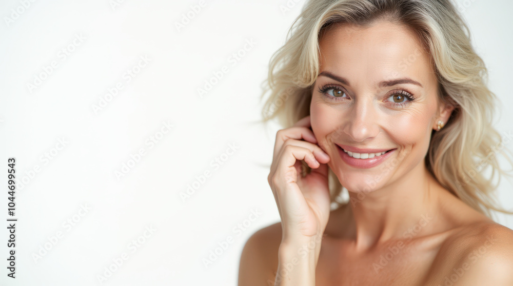 Natural Beauty Portrait of Mature and Middle-Aged Woman in Elegant Studio Lighting for Skincare and Anti-Aging Product Advertisements Natural Beauty Portrait of Mature and Middle-Aged Woman in Elegant Studio Lighting for Skincare and Anti-Aging Product Advertisements