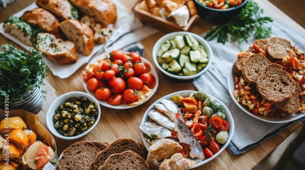 Delightful Smorgasbord with Rye Bread and Fresh Fish Delightful Smorgasbord with Rye Bread and Fresh Fish