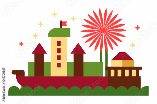 fourth of July fireworks show over the harbor vector illustration