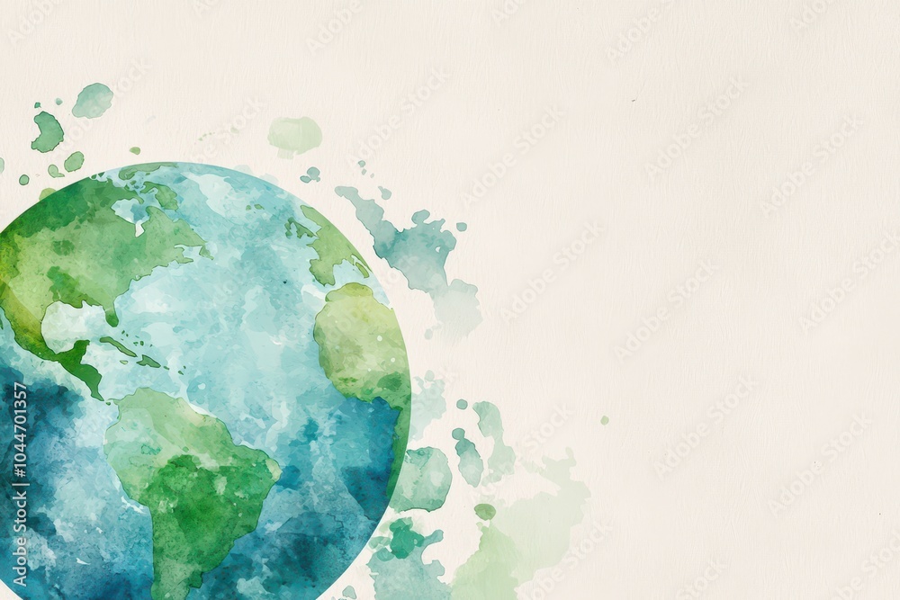Soft Watercolor Earth: Vivid Greens and Blues Blending Harmoniously in a Serene Landscape