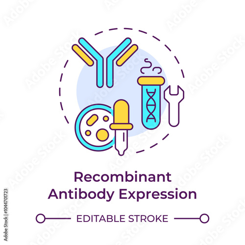 Recombinant antibody expression multi color concept icon. Production process. Biotechnology. Protein synthesis. Round shape line illustration. Abstract idea. Graphic design. Easy to use in article