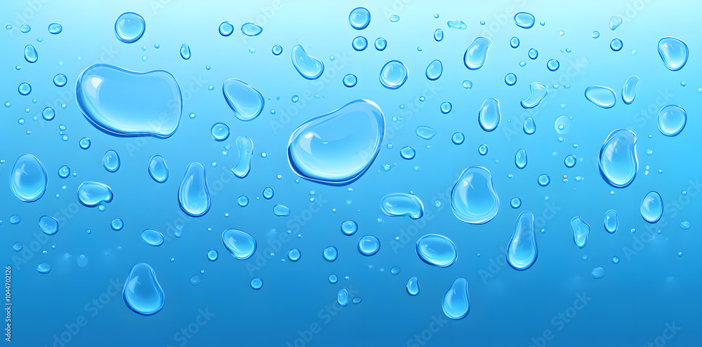 Blue background with clear water droplets Blue background with clear water droplets