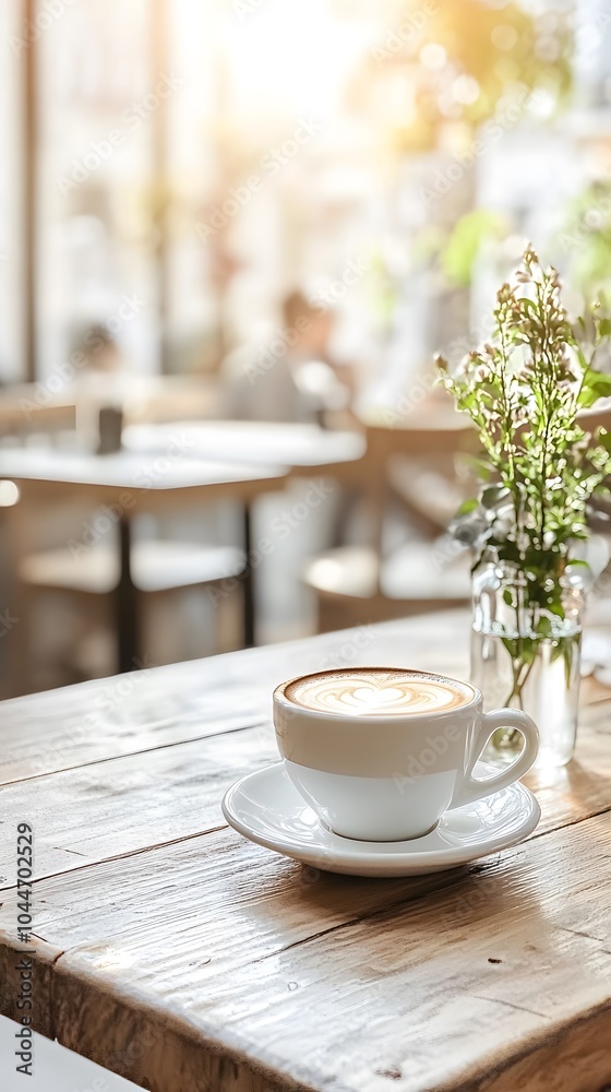 A warm cup of coffee on a rustic wooden table, surrounded by greenery. A warm cup of coffee on a rustic wooden table, surrounded by greenery.