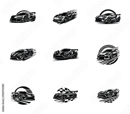 Vector silhouette sport car logo set collection. Race car symbol logo template. Black car silhouette