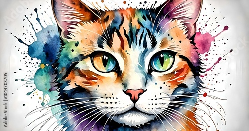 Watercolor cat Tattoo Design with Vibrant Colors