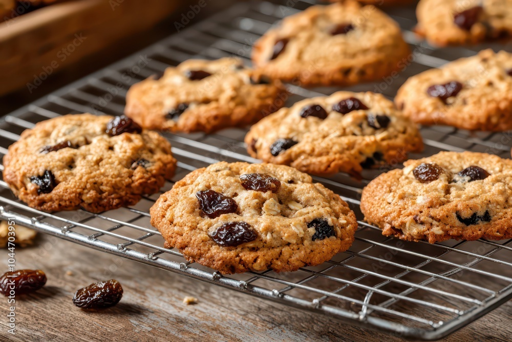 Freshly Baked Oatmeal Cookies Loaded with Raisins and Spices - A Delicious and Healthy Snack Option
