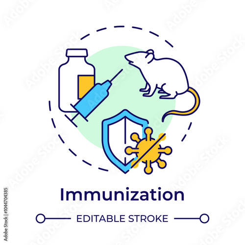 Immunization multi color concept icon. Hybridoma technology. Antibody production. Laboratory mouse. Round shape line illustration. Abstract idea. Graphic design. Easy to use in article photo