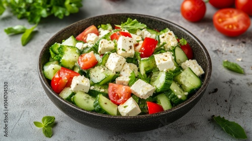 Fresh Salad with Feta Cheese and Cucumbers