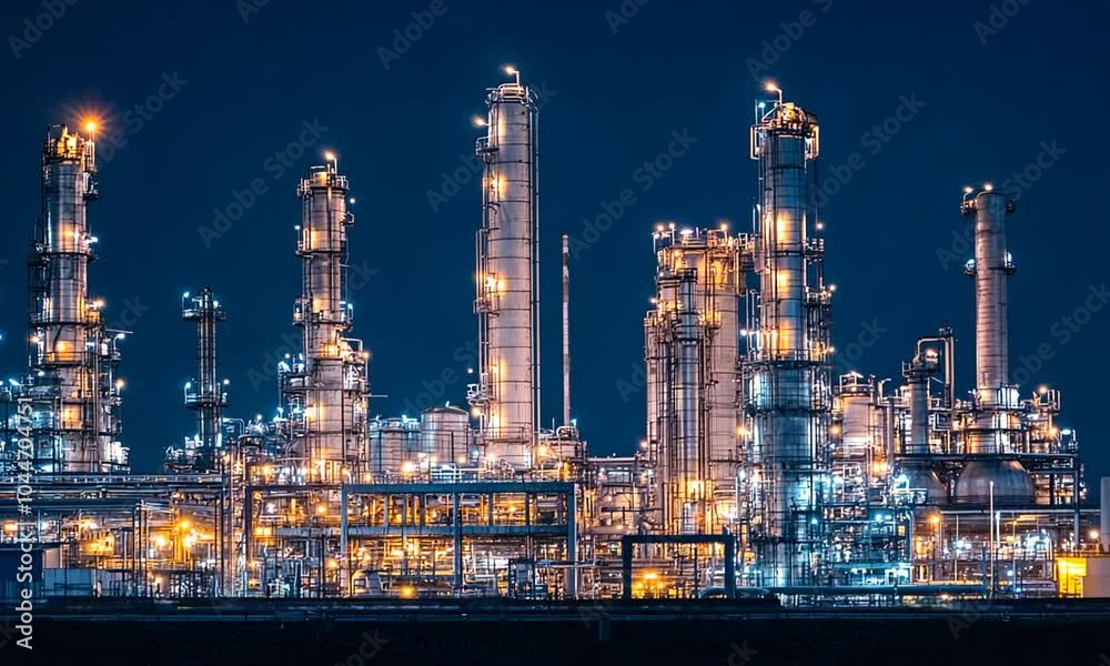Illuminated Industrial Complex at Night Illuminated Industrial Complex at Night