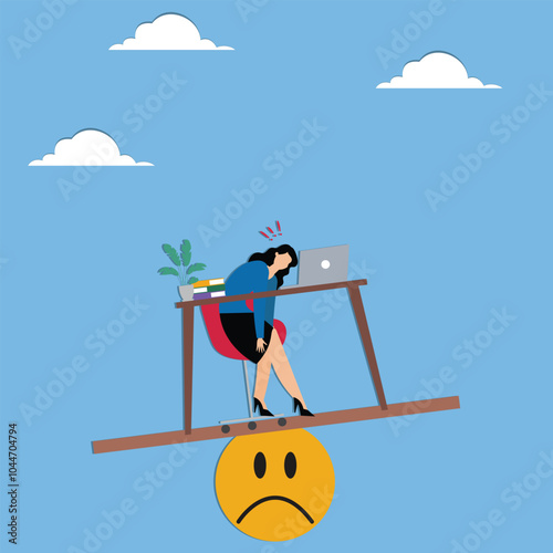 Unhappy employee, dissatisfied work, busy overworked or worried with anxiety depressed, miserable or disappointed career, anxious or burnout concept, unhappy office businesswoman working on upset face