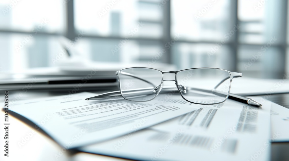 Professional Documents with Glasses on a Desk Professional Documents with Glasses on a Desk
