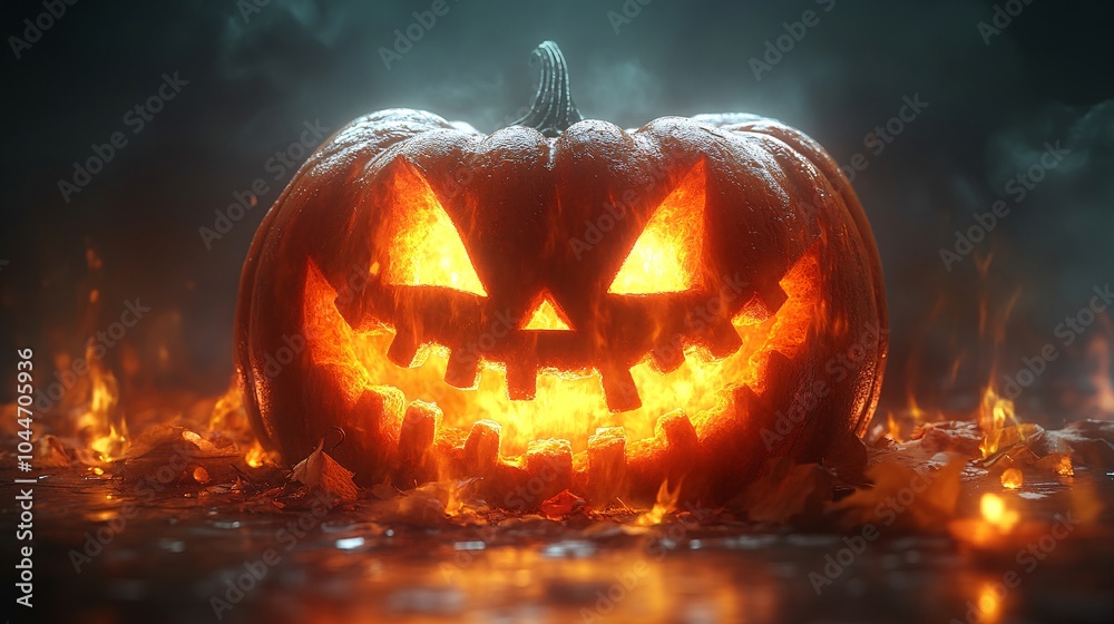 Glowing Jack-o'-Lantern in Mystical Atmosphere Glowing Jack-o'-Lantern in Mystical Atmosphere